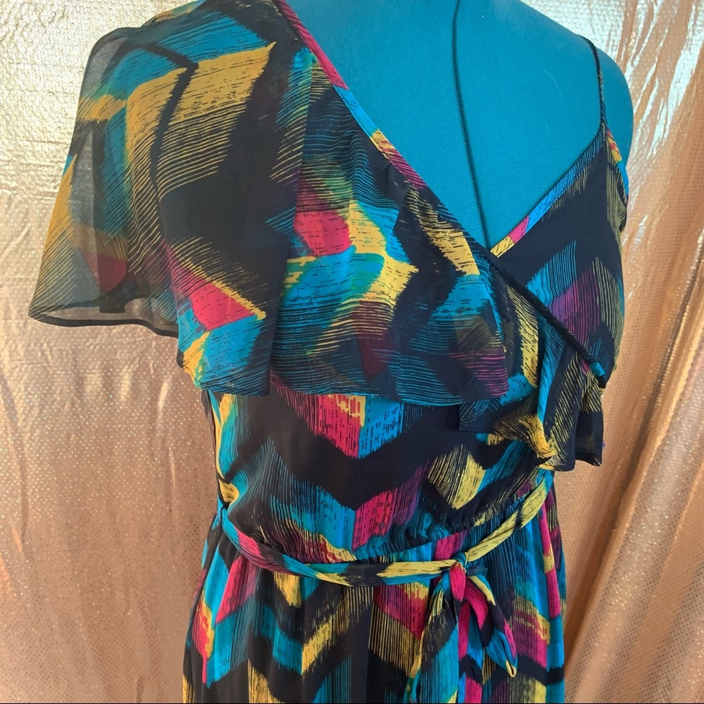 Asymmetrical maxi dress saturated geometric colors